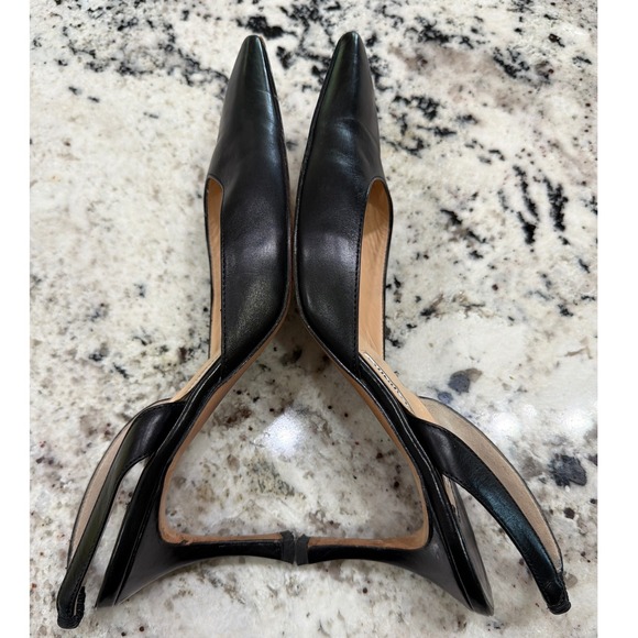 Manolo Blahnik Black Leather Slingback Kitten Heel Pumps Size 37 US 6.5–7 Italy - Picture 11 of 14